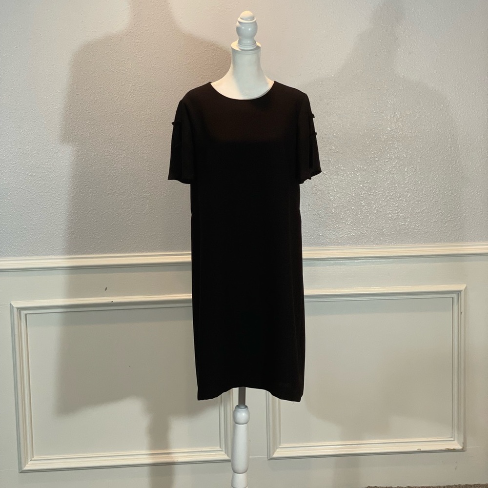 Black Ann Taylor ribbon sleeved cocktail dress.